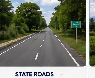 A finished two-lane road through open country