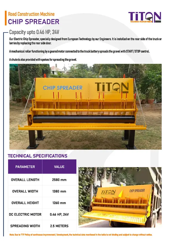 Catalogue sheet for a chip spreader